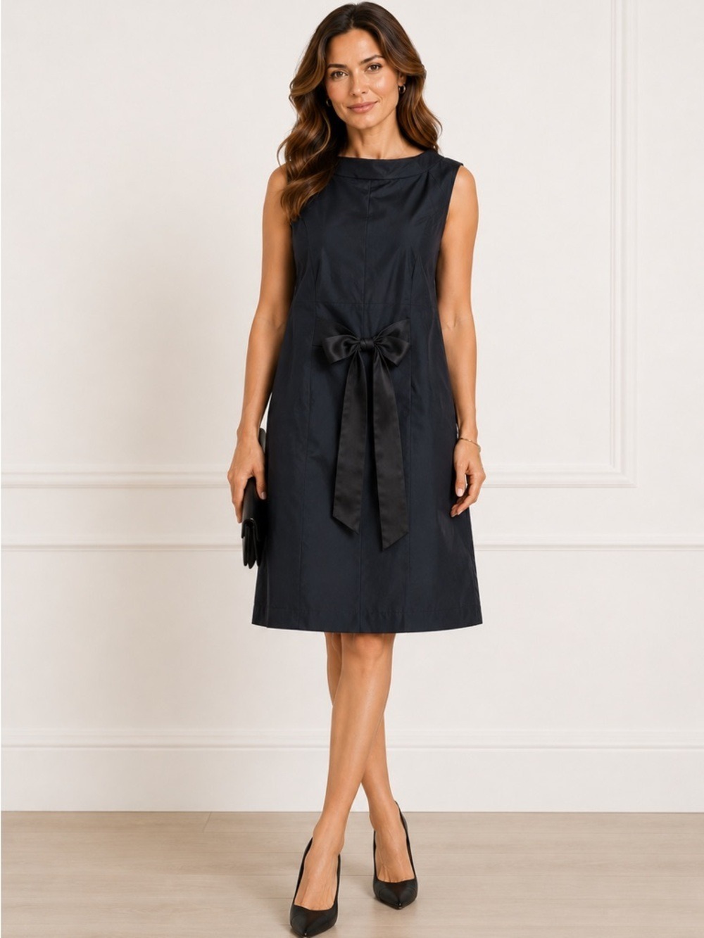ECI New York Blue Sleeveless Dress Silk Blend Draped Cowl Neck Tie Waist Size 12